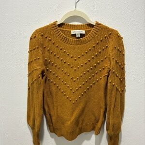 Amour Vert Mustard Textured Pom-Pom Crewneck Sweater